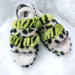 UGG Fluff Yeah Animalia Slides Slippers Shoes Animal Print Neon Sherpa